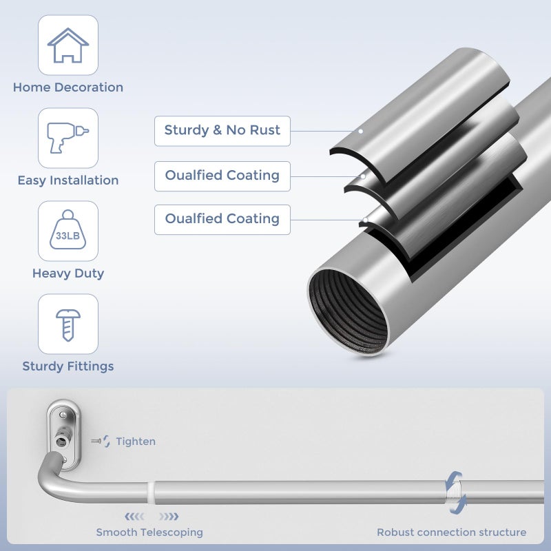 JRZOO 2 Pack Wrap Around Curtain Rods Silver, Blackout Heavy Duty Curtain Pole for Windows 28 to 48 Inch, 1"" Decorative Room Darkening Curved Modern Drapery Rod (Silver/Unique Design/All Matel) - Image 5